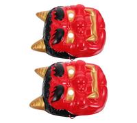 Ipetboom 2pcs Prajna Mask Japanese Demon Ghost Mask Hand-painted Cosplay Prop Horned Scary Japanese Devil for Costume Party Decoration