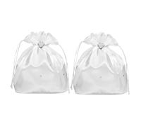 Ipetboom 2pcs Satin Bride Money Bag with Heart Rhinestone Strap Lightweight Elegant Bridal Purse for Wedding Day Romantic White Bridesmaid Handbag for Western Weddings and Cards