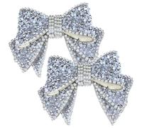 Ipetboom 2pcs Shoe Clips Bow with Resin Rhinestone Material Attachable Multi-purpose Shoe Decorations for Women for Wedding and Proms Silver Elegant Bow