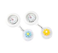 Ipetboom 2pcs Silicone Daisy Nurse Pocket Watches Retractable Timing Chest Hanging Watches for Medical Staff Yellow and Blue Small Flower Design