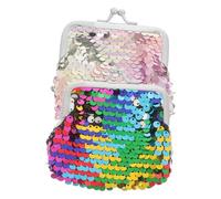 Ipetboom 2pcs Small Coin Purses for Women Portable Glitter Purse with Kiss Lock Stylish Sequins Design Rainbow Colors for Coins Keys More