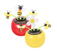 Ipetboom 2pcs Solar Powered Car Ornament Creative Swing Honeybee Design for Home Office Decor Red Yellow Bee for Car Dashboard