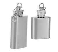 Ipetboom 2pcs Stainless Steel Mini Flask with Keychain Leakproof Portable Pocket Wine and Whiskey Bottles for Outdoor Camping and Picnic Flat Hip Flasks