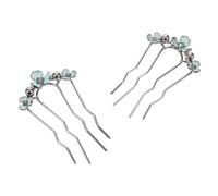 Ipetboom 2pcs U-shaped Metal Hair Forks with Pearl Rhinestones 4-prong Wave Flower Hair Combs for Women Bridal Wedding Side Clips Fashion French Pins for Formal Events