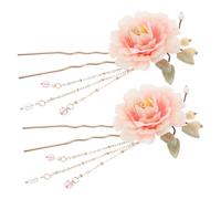 Ipetboom 2pcs Vintage Chinese Tassel Hairpin with Realistic Simulation Flower Authentic Hanfu Head Ornament for Women Dynamic Tassel Movement for Weddings Parties and Festivals