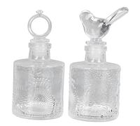 Ipetboom 2Pcs Vintage Embossed Glass Perfume Bottles with Unique Ring and Bird Caps Transparent Versatile Containers for Bedroom Decor Aromatherapy Spa and Wedding Use