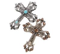 Ipetboom 2pcs Vintage Gold Cross Brooches Rhinestone Religious Brooch Pins for Women Clothes Easter Suits Coats