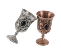 Ipetboom 2pcs Vintage Metal Chalice Goblets Ergonomic High Stem Decorative Wine Cups for Casual Dinners and Parties Craftsmanship with Retro European Style for Halloween and Religious