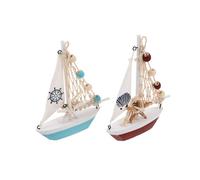 Ipetboom 2pcs Vintage Wooden Sailboat Model Retro Nautical Ship Decor for Coastal Tabletop Centerpieces Handmade Sturdy Mediterranean Style Desktop Decorations for Living Office Nursery