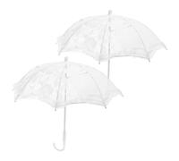 Ipetboom 2pcs White Lace Umbrellas Photo Props with Fine Craftsmanship and Steel Frame, Elegant Parasol Umbrellas for Wedding Photography and Tea Parties Decoration