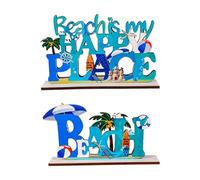 Ipetboom 2Pcs Wooden Ocean Letters Tabletop Decors Wear-Resistant Beach Alphabet Ornaments for Home Living Desk Decoration