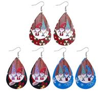 Ipetboom 3 Pairs Stylish Water Drop Shaped Earrings with Santa Claus Pattern, Alloy and Pu Leather Material, Contemporary Finish to Make You more Attractive, for Birthday and Random Color