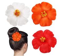 Ipetboom 3 Pcs Floral Hair Clips Hawaiian Flower Hair Pins White Red Orange for Women and Comfortable Non Slip Decorative for Weddings Parties Daily Wear
