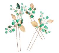 Ipetboom 3 Pcs Gold Leaf Vine Crystal Hair Pin Emerald Green U Shaped Bridal Hair Piece Wedding Bun Stick Accessories for Women Girls