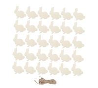 Ipetboom 30 Pcs Wooden Bunny Pendants with Jute Rope, Easter Wooden Craft Decorations, Portable Rustic Rabbit Hanging Ornaments for DIY Festive Party