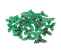 Ipetboom 30pcs Christmas Leaf Ornaments Craft Holly Leaves Ornaments Christmas Berries Artificial Holly and Berries Mini Decorations Resin Green