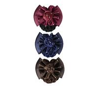 Ipetboom 3pc Professional Hair Snoods for Women Hair Net Rose Rhinestone Polyester Bands in Coffee Blue and Fuchsia Suitable for Nurses and Hotel Staff Bun Styling