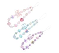 Ipetboom 3Pcs Beaded Phone Strap Pendant Bowknot Charm String, Plastic Cell Phone Wrist Lanyard with Heart and Butterfly for Women’S Mobile and Camera Accessories, Anti-Lost Hanging Rope