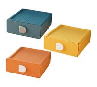 Ipetboom 3pcs Drawer Type Storage Box Stationery Organizer Multifunctional Desktop Storage for Office and Student Dormitory in Twilight Orange, Mango Yellow, and Tranquil Blue
