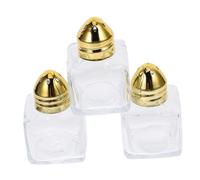 Ipetboom 3pcs Glass Salt Pepper Shakers with Gold Caps Compact Square Spice Containers for Kitchen Seasoning Sturdy Glass Bottles for Precise Dispensing and Household Use