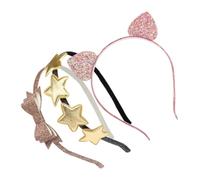Ipetboom 3pcs Glitter Sequins Kitten Ear Hairband Bow Star Headband Fashion Hair Ornament for Girls