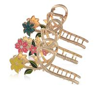 Ipetboom 3Pcs Hair Claw Clips for Women Girls Flower Design Metal Hair Barrettes Smooth Surface Jaw Clamps