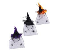 Ipetboom 3pcs Halloween Witch Hat Hair Accessory Mesh Veils for Halloween Costume Horror Parties and Festive Decorations Includes Orange Purple and Black Hair Hoops