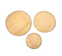 Ipetboom 3pcs Handmade Bamboo Weaving Artware Rice Strainer Bowl, round Food Sieve and Bamboo Storage Tray for Home, Rustic Woven Basket, Decorative Food Tray