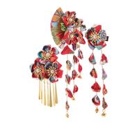 Ipetboom 3pcs Japanese Flower Hairpins Set Red Kimono Tassel Clips Elegant Traditional Hair Accessories for Women Comfortable Design Suitable for Kimono and Hanfu Outfits