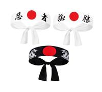 Ipetboom 3pcs Japanese Ninja Head Tie Headband for Breathable Lightweight Fabric with Tie Back Authentic Samurai Bandana for Karate Birthday Party Sports and Costume Accessories