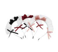 Ipetboom 3PCS Lolita Cosplay Headband for Women Burgundy Pink Black Lace Bowknot Maid Headdress Comfortable Secure Fit Hair Accessories for Anime Tea Party Costume Festivals