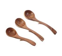 Ipetboom 3pcs Long Handle Wooden Soup Spoons with Hook for Hanging Lightweight Kitchen Ladles for Stirring Serving Mixing Versatile Asian Porridge Spoon for Home Outdoor Cooking BBQ