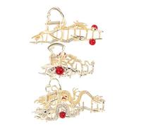Ipetboom 3pcs Metal Dragon Hair Claw Clips with Rhinestones Chinese-style Accessories for Women Secure Non-slip Grip Sturdy Vintage Metal Design Elegant Asian Aesthetic for Spring Festival