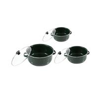 Ipetboom 3Pcs Mini Enamel Stock Pot Green Vintage Soup Cookware with Handles Induction Compatible Portable Double Handle Noodle and Stew Pots for Stove Top Kitchen Use