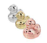 Ipetboom 3pcs Mirror Disco Duck Ornaments Glass and Compact Reflective Animal Figurines for Desktop Decor in Gold Silver Rose Gold