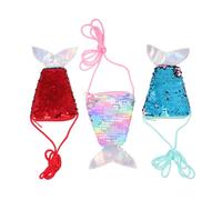 Ipetboom 3Pcs Sequin Mermaid Tail Coin Purses with Lanyard Zipper Wallets for Women Lightweight and Wear Resistant Change Holders in Red Green and Rainbow Colors