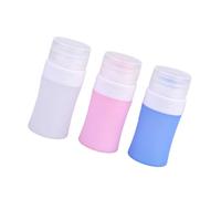Ipetboom 3PCS Silicone Refillable Lotion Bottles Portable Squeezable Cosmetic Dispensers for Travel Shampoo Conditioner with Blue White Pink Cylinders