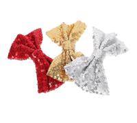 Ipetboom 3pcs Sparkly Sequin Bow Hair Clips for Ages 4-8, Hair Accessories Set in Red, Gold, and Silver for Parties and Performances