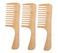 Ipetboom 3pcs Sturdy Bamboo Wide Tooth Comb with Handle for Women Hair Styling Tools for Thick Curly Wet Hair Anti-static Detangling Comb for Shower Barber and Wig Care