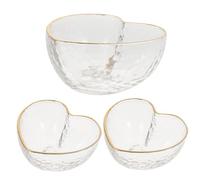 Ipetboom 3pcs Transparent Crystal Glass Bowl Heart Shaped Dessert and Fruit Salad Bowls with Heat and Cold Resistance Multi Functional Kitchen Food for Household Use