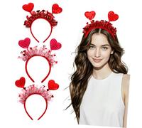 Ipetboom 3pcs Valentine's Day Headband Heart Hair Accessories Red Sequin Costume Party Prop for Women Adults Parties Celebrations