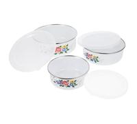 Ipetboom 3pcs Vintage Enamel Food Bowls with Lid Retro Flower Pattern Mixing and Serving Bowls for Rice Salad Noodles Soup Practical Food Storage Containers for Home Use