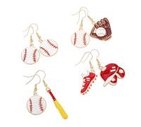 Ipetboom 4Pair Cartoon Baseball Earrings for Asymmetrical Sports Dangle Jewelry with Whimsical Hat and Bat Design for Parties and Daily Wear for Teens