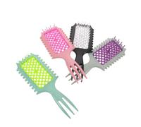 Ipetboom 4PCS Anti-static Curly Hair Brushes Grid Massage Comb for Wet and Dry Hair Detangling Hollow Styling Combs in Pink Black Green Purple for Gentle Knot Removal and Scalp Care