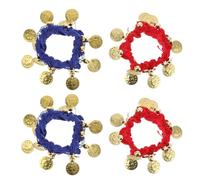 Ipetboom 4Pcs Belly Dance Wrist Bracelets with Bells for Women, Red and Royal Blue Sequined Arm Bands, Dance Accessories for Festival, Party, Halloween, Belly Dancer