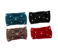 Ipetboom 4pcs Bow-knot Knitted Headband Women Cable Knit Hairband Pearl Headwrap Ladies Hair Accessories