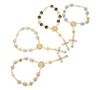 Ipetboom 4pcs Catholic Rosary Bracelets with Cross Crucifix Charms Handmade Five-color Glass Pearl Prayer Beads for Baptism Communion Wedding Versatile Wrist Car Charm for Men and Women