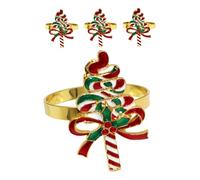Ipetboom 4pcs Christmas Candy Lollipop Napkin Rings with Butterfly Bow Accent Decorative Alloy Holiday Napkin Buckles for Festive Table Settings at Home Party Restaurant