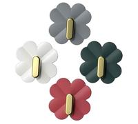 Ipetboom 4pcs Clover-Shaped Adhesive Wall Hooks for Keychains and Bathroom Hanging, Plastic No-Trace Storage Hooks with Multi-Color Set for Kitchen and ’ Rooms