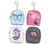 Ipetboom 4pcs Cute Key Ring Coin Purse Adorable Unicorn Flamingo Planet and for Girls Lightweight Durable Change Bags with Anti-Lost Keychain Feature